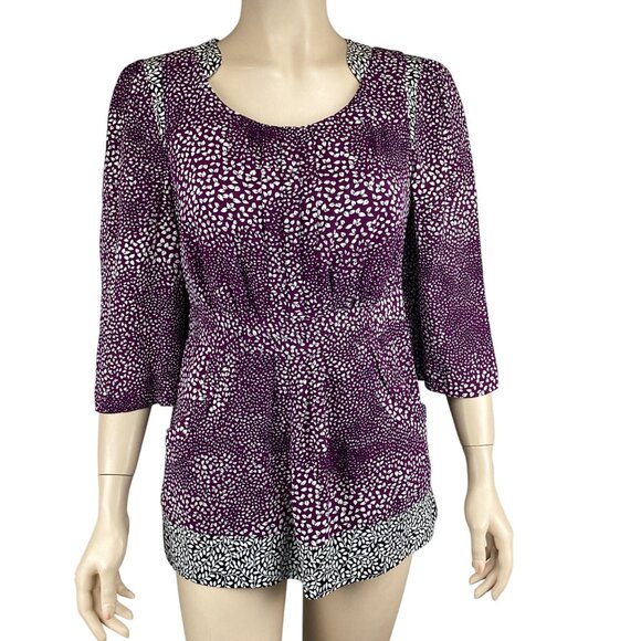 Leifsdottir Anthropologie Top‎ Size 0 Purple & White Leaf Print Silk - Picture 1 of 7